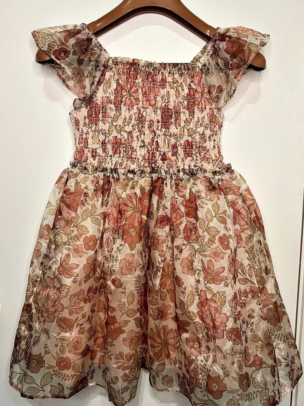 mischef Girls Size 8 Floral Dress Pink Brown Like New